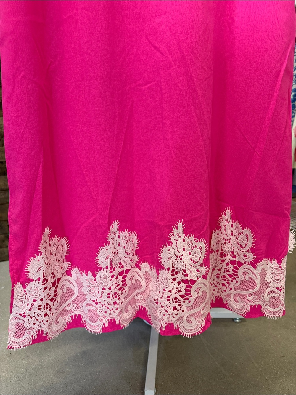 JODIFL Hot Pink Midi Dress with White Lace Hem - Picture 4 of 6
